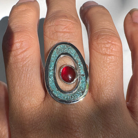 River Heart Inlay Ring (Size 8.25)