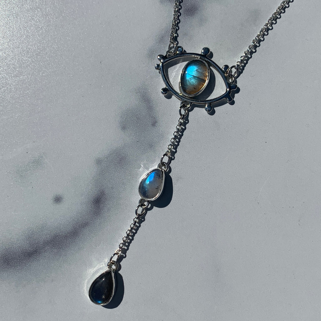 Crybaby Lariat Necklace with Labradorite & Moonstone