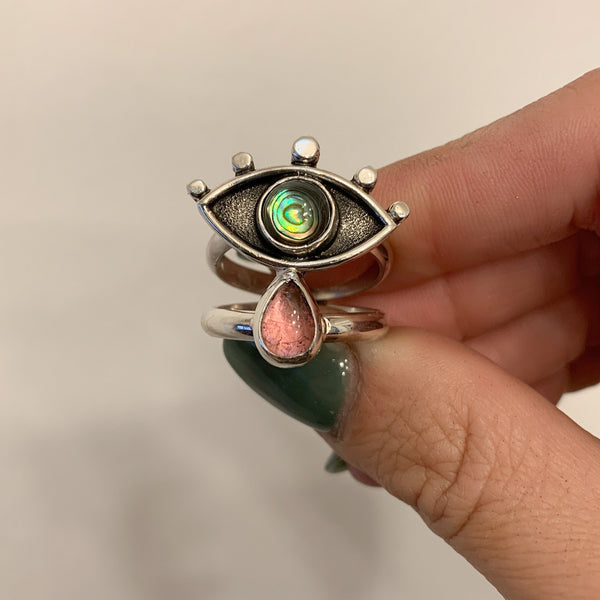 Crybaby Ring with Abalone Shell & Pink Tourmaline