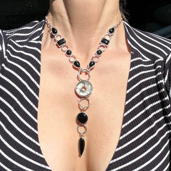 Onyx & Tourmalinated Quartz Statement Necklace