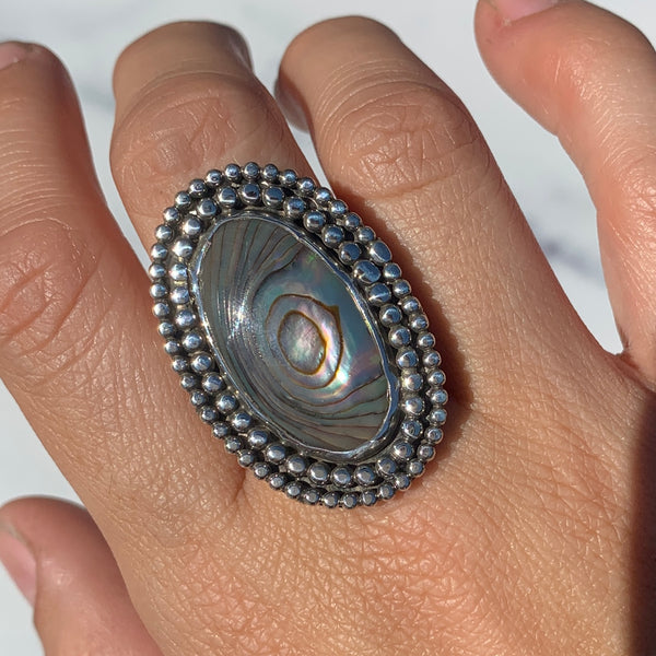 Abalone Double Bead Border Ring