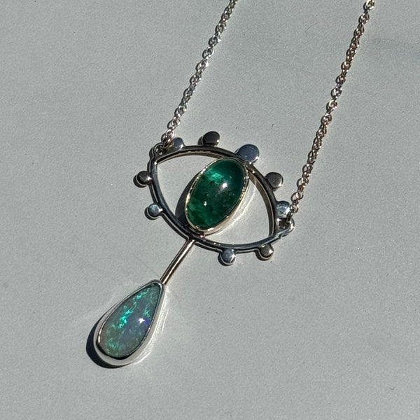 Mixed Metal Crybaby with Emerald and Mintabie Opal