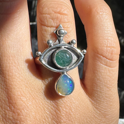 Crybaby with Tourmaline & Welo Opal (Size 7.25, please read description)