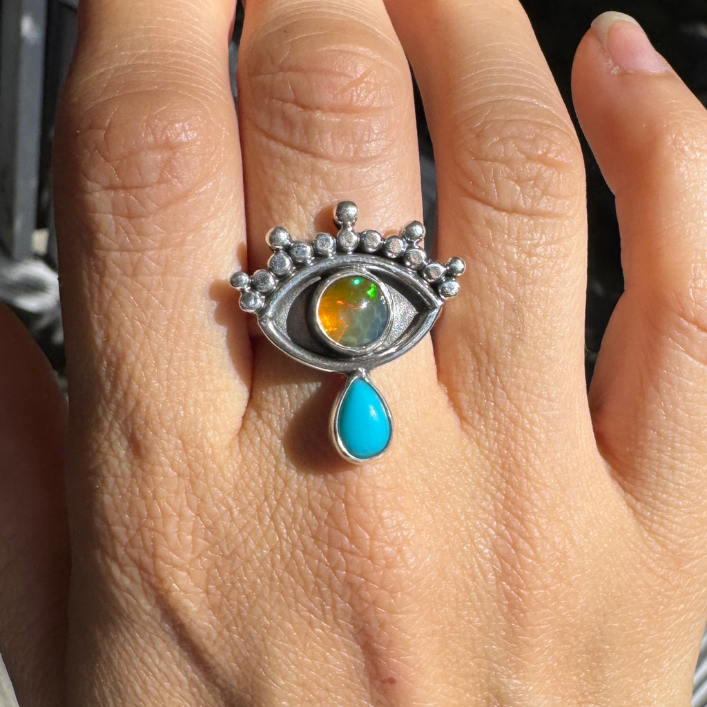 Crybaby Ring with Welo Opal & Arizona Turquoise (Size 8.25)