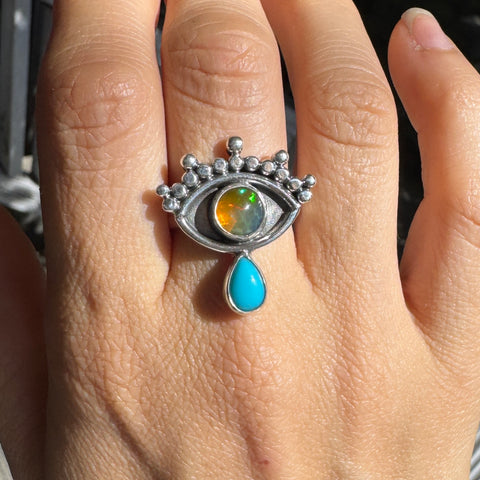 Crybaby Ring with Welo Opal & Arizona Turquoise (Size 8.25)