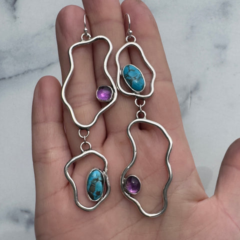 Amethyst & Camptios Turquoise Whimsy Earrings