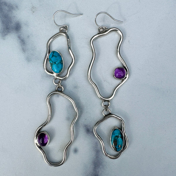 Amethyst & Camptios Turquoise Whimsy Earrings