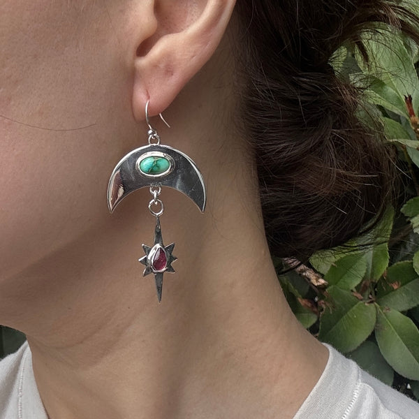 Turqouise & Tourmaline Celestial Earrings