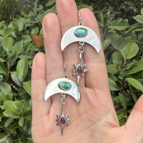 Turqouise & Tourmaline Celestial Earrings