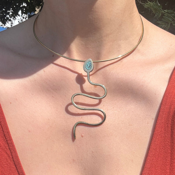 Brass & Turquoise Inlay Serpent Necklace