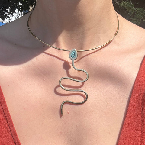 Brass & Turquoise Inlay Serpent Necklace
