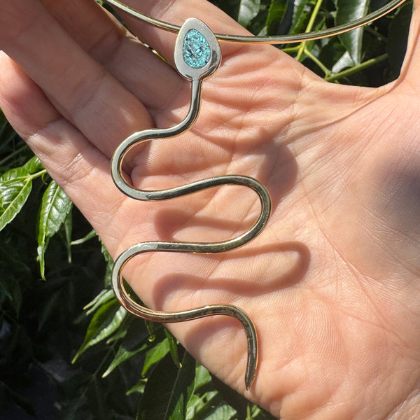 Brass & Turquoise Inlay Serpent Necklace
