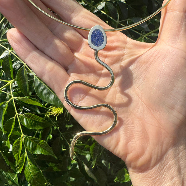 Brass & Lapis Lazuli Inlay Serpent Necklace
