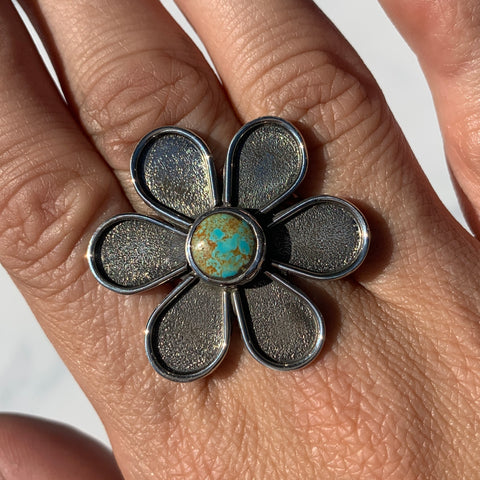Flower Power Ring with No.8 Turquoise