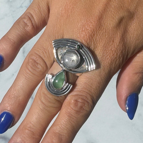 Crybaby Ring with Sapphire, Emerald, & Malachite