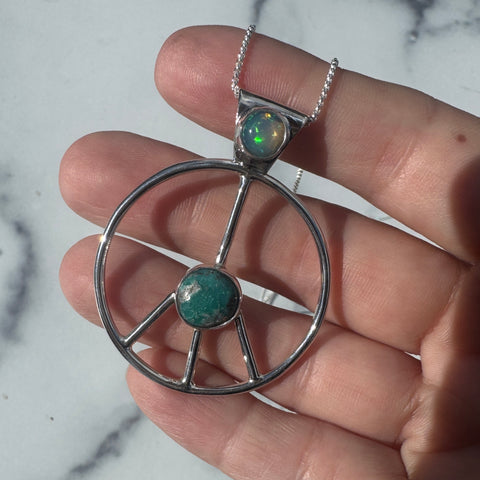 Whitewater Turquoise & Welo Opal Peace Sign Pendant