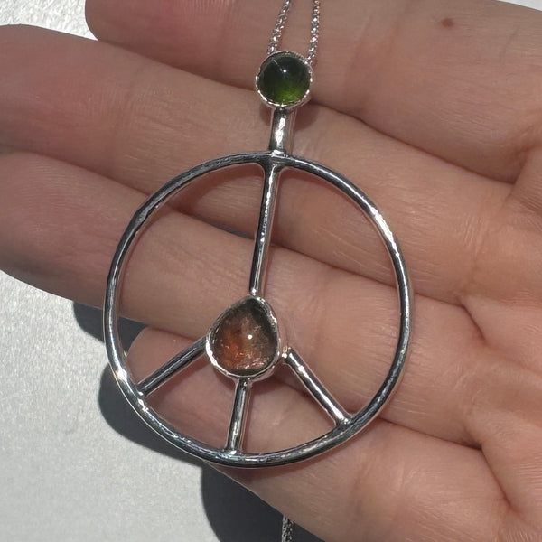 Double Tourmaline Peace Sign Pendant