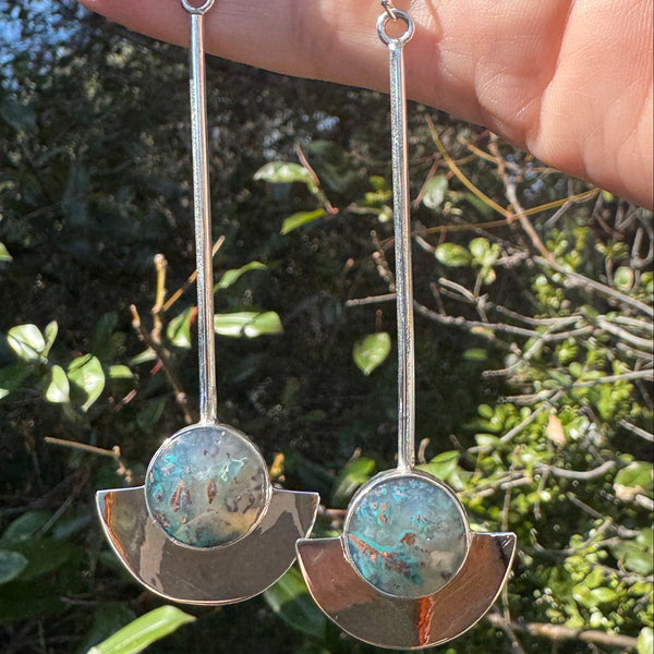 Confetti Chrysocolla Half Moon Pendulum Earrings