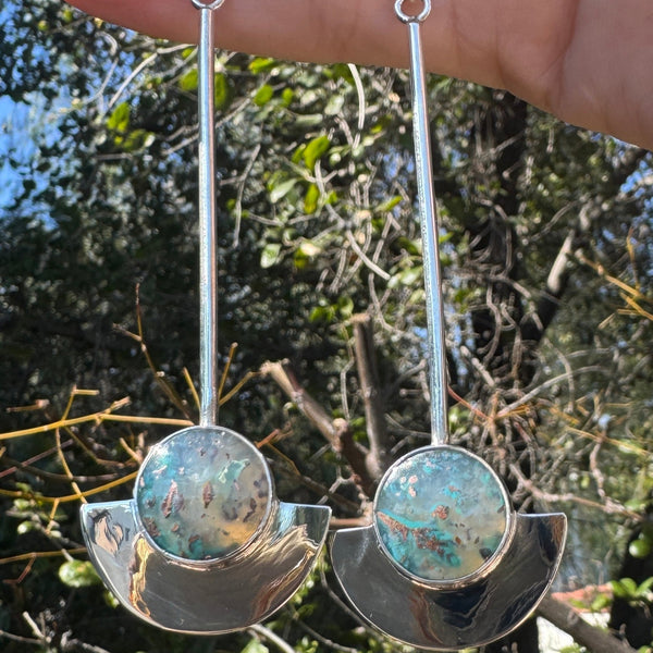 Confetti Chrysocolla Half Moon Pendulum Earrings