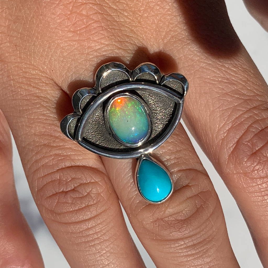Crybaby Ring With Welo Opal & Sleeping Beauty Turquoise