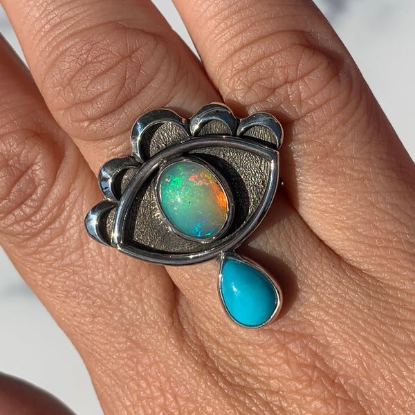 Crybaby Ring With Welo Opal & Sleeping Beauty Turquoise