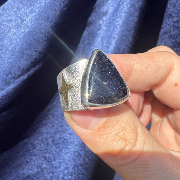 Blue Goldstone Celestial Ring