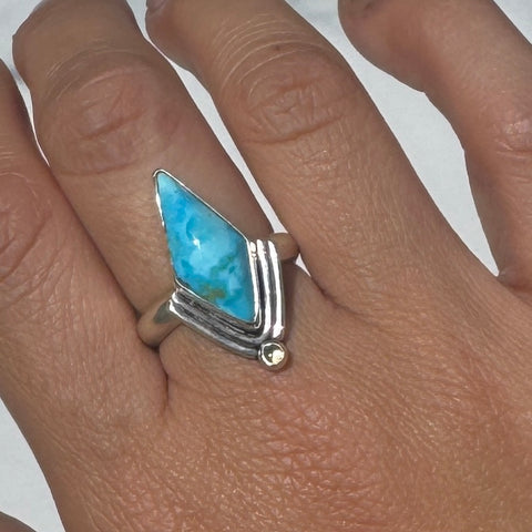 Kingman Turquoise Geo Ring with Peridot