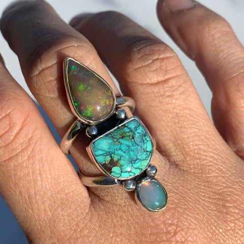 Turquoise & Opal Gemstone Tower Ring