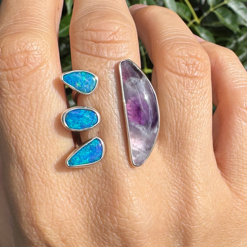 Amethyst and Australian Opal Ring (Adjustable from size 6-9)