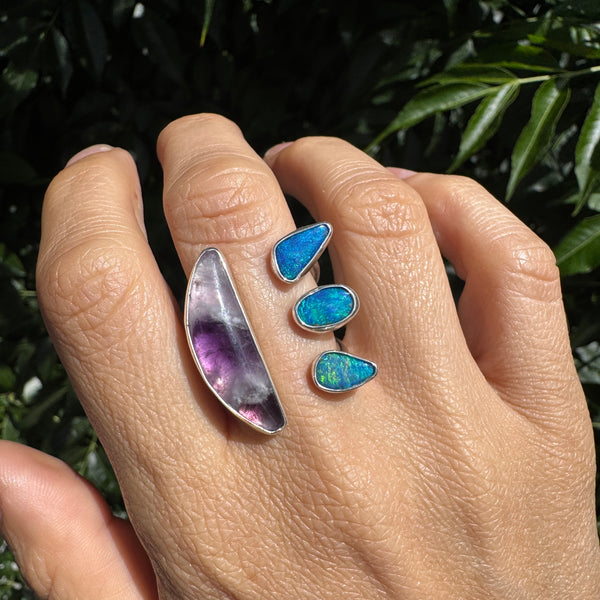 Amethyst and Australian Opal Ring (Adjustable from size 6-9)