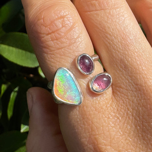 Magic Opal & Tourmaline Ring (Adjustable from size 7-9)