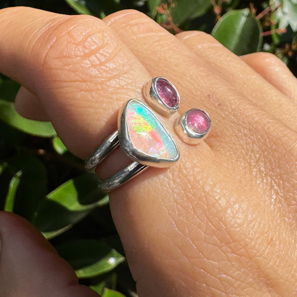 Magic Opal & Tourmaline Ring (Adjustable from size 7-9)