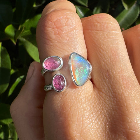 Magic Opal & Tourmaline Ring (Adjustable from size 7-9)