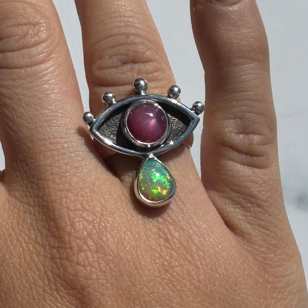 Crybaby Ring with Ruby & Welo Opal