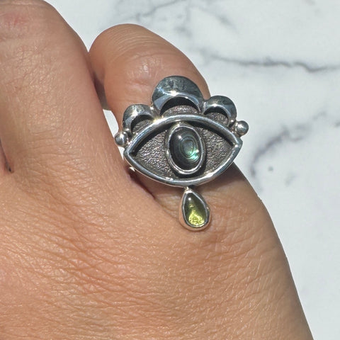 Crybaby Ring with Abalone and Peridot