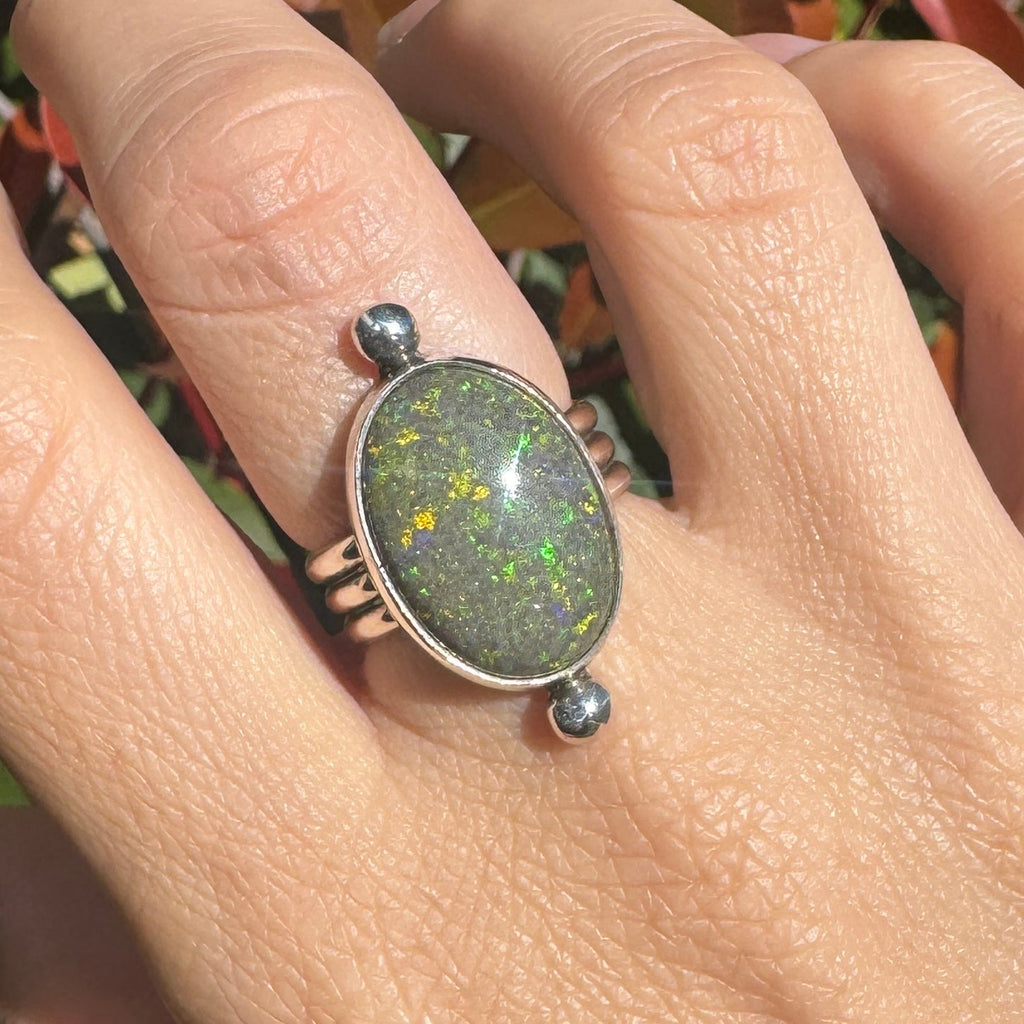 Andamooka Opal Double Bead Ring