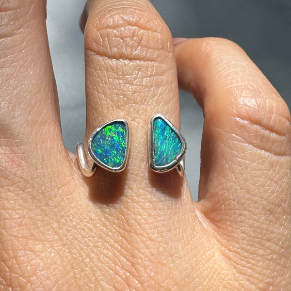 Australian Opal Doublet Squiggle Ring (Adjustable from size 6.75-9)