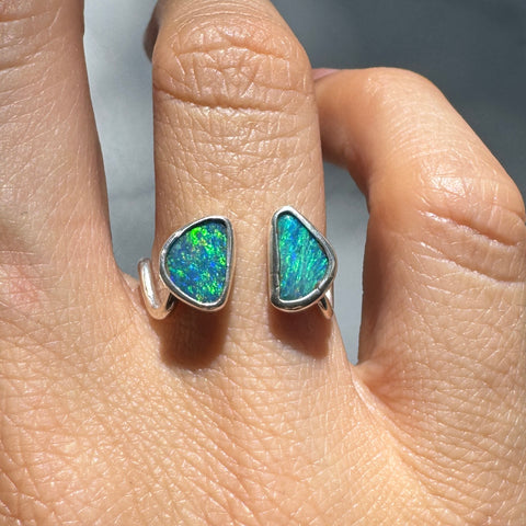Australian Opal Doublet Squiggle Ring (Adjustable from size 6.75-9)