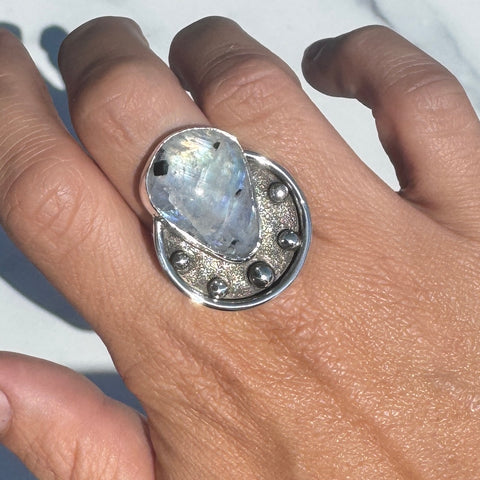 Rainbow Moonstone Orbit Ring