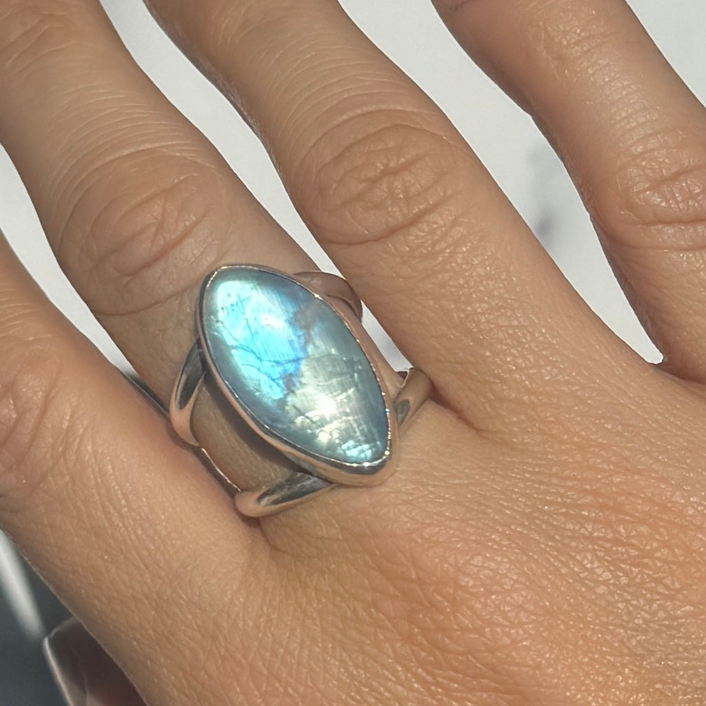 Rainbow Moonstone Split Band Ring