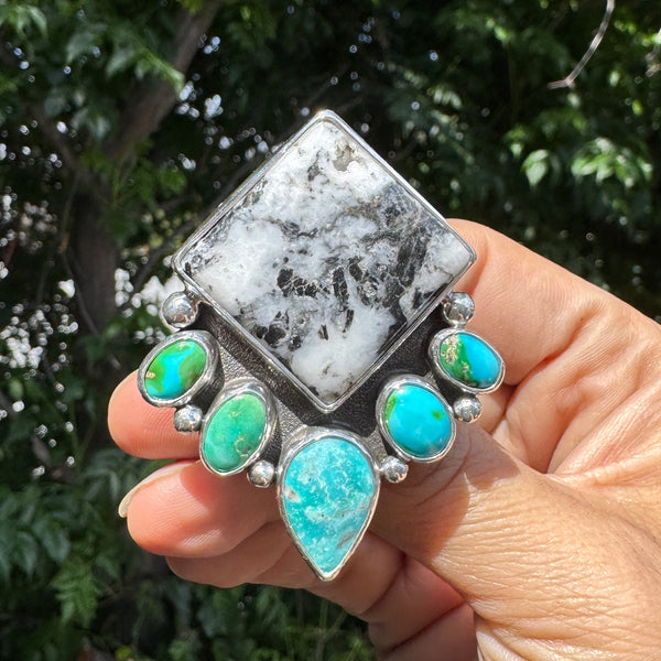 Phoenix Ring with White Buffalo & Turquoise