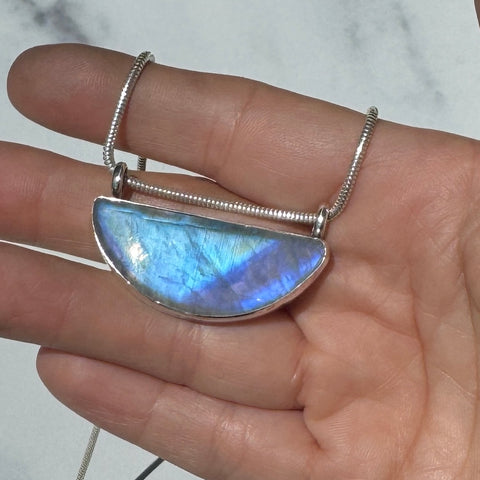 Rainbow Moonstone Slice Necklace