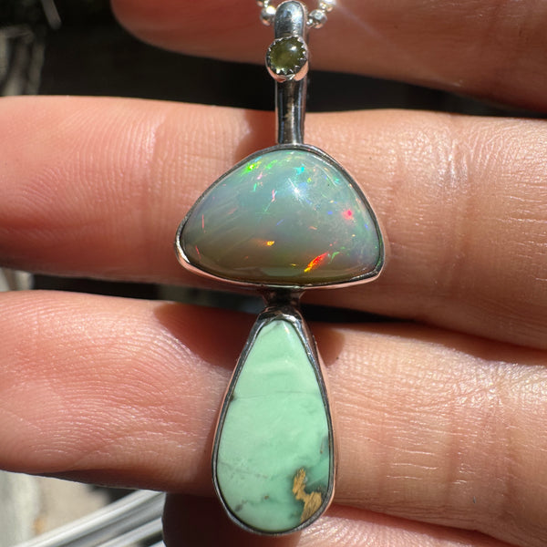 Magic Mushroom Pendant with Opal, Variscite, and Peridot