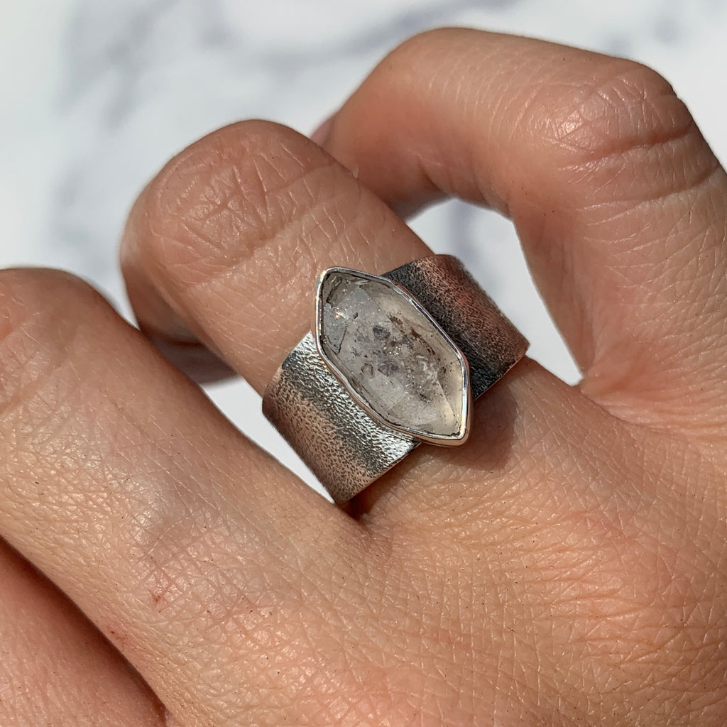 Herkimer Diamond Textured Band Ring