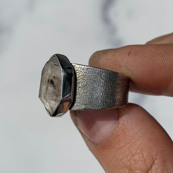 Herkimer Diamond Textured Band Ring