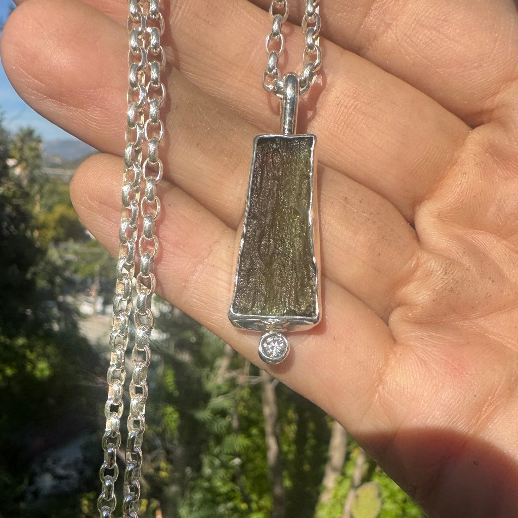 Moldavite & Diamond Necklace