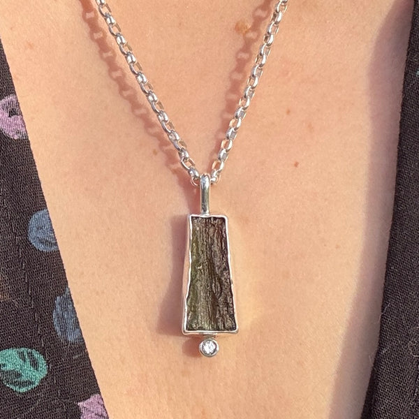 Moldavite & Diamond Necklace