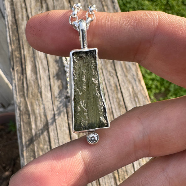 Moldavite & Diamond Necklace