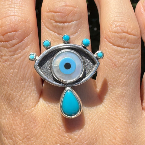 Evil Eye Crybaby Ring with Campitos Turquoise