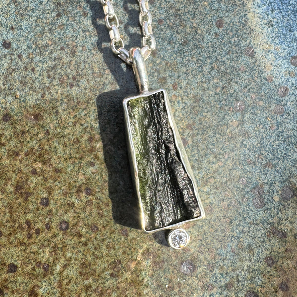Moldavite & Diamond Necklace